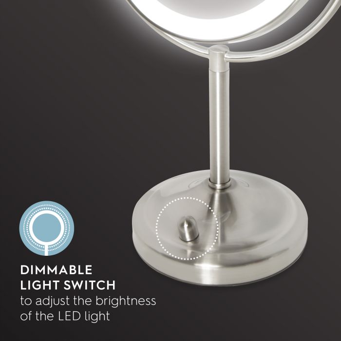 Косметическое двухстороннее зеркало с 7х увеличением и регулируемой LED подсветкой Double-Sided 